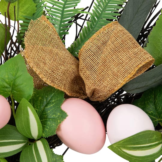 22" Easter Egg & Burlap Ribbon Mixed Foliage Twig Wreath